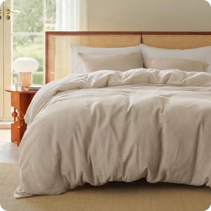 image:imageBedsure Muslin Duvet Cover Queen Size  100 Cotton 3Layer Gauze Duvet Cover PureWoven UltraSoft amp Breathable Bedding Set with Zipper Closure and 8 Corner Ties Linen Queen 90x9004  3layer Gauze  Light Brownno Comforter