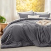 image:imageBedsure King Comforter Set Dark Green Soft Prewashed Bedding for All Seasons 3 Pieces GentleSoft Bed Set 1 Lightweight Comforter 104x90 and 2 Pillowcases 20x3604  Dark Grey