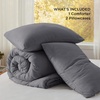 image:imageBedsure King Comforter Set Dark Green Soft Prewashed Bedding for All Seasons 3 Pieces GentleSoft Bed Set 1 Lightweight Comforter 104x90 and 2 Pillowcases 20x3604  Dark Grey
