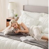 image:imageBedsure Oversized King Comforter Set Grey  Bed in a Bag Bedding Set 7 Pieces GentleSoft Pintuck Bed Set Gift for Family Pinch Pleat Grey Comforter with Sheets Pillowcases amp Shams19  Ivory