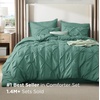 image:imageBedsure Oversized King Comforter Set Grey  Bed in a Bag Bedding Set 7 Pieces GentleSoft Pintuck Bed Set Gift for Family Pinch Pleat Grey Comforter with Sheets Pillowcases amp Shams31  Pea Green