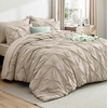 image:imageBedsure Oversized King Comforter Set Grey  Bed in a Bag Bedding Set 7 Pieces GentleSoft Pintuck Bed Set Gift for Family Pinch Pleat Grey Comforter with Sheets Pillowcases amp Shams09  Beige