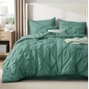 image:imageBedsure Oversized King Comforter Set Grey  Bed in a Bag Bedding Set 7 Pieces GentleSoft Pintuck Bed Set Gift for Family Pinch Pleat Grey Comforter with Sheets Pillowcases amp Shams31  Pea Green