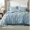 image:imageBedsure Oversized King Comforter Set Grey  Bed in a Bag Bedding Set 7 Pieces GentleSoft Pintuck Bed Set Gift for Family Pinch Pleat Grey Comforter with Sheets Pillowcases amp Shams18  Light Blue