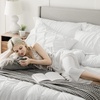 image:imageBedsure Oversized King Comforter Set Grey  Bed in a Bag Bedding Set 7 Pieces GentleSoft Pintuck Bed Set Gift for Family Pinch Pleat Grey Comforter with Sheets Pillowcases amp Shams03  White