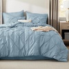 image:imageBedsure Oversized King Comforter Set Grey  Bed in a Bag Bedding Set 7 Pieces GentleSoft Pintuck Bed Set Gift for Family Pinch Pleat Grey Comforter with Sheets Pillowcases amp Shams18  Light Blue