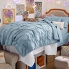 image:imageBedsure Oversized King Comforter Set Grey  Bed in a Bag Bedding Set 7 Pieces GentleSoft Pintuck Bed Set Gift for Family Pinch Pleat Grey Comforter with Sheets Pillowcases amp Shams18  Light Blue