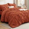 image:imageBedsure Oversized King Comforter Set Grey  Bed in a Bag Bedding Set 7 Pieces GentleSoft Pintuck Bed Set Gift for Family Pinch Pleat Grey Comforter with Sheets Pillowcases amp Shams16  Burnt Orange