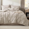 image:imageBedsure Oversized King Comforter Set Grey  Bed in a Bag Bedding Set 7 Pieces GentleSoft Pintuck Bed Set Gift for Family Pinch Pleat Grey Comforter with Sheets Pillowcases amp Shams09  Beige