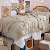 image:imageBedsure Oversized King Comforter Set Grey  Bed in a Bag Bedding Set 7 Pieces GentleSoft Pintuck Bed Set Gift for Family Pinch Pleat Grey Comforter with Sheets Pillowcases amp Shams09  Beige