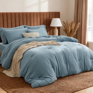 image:imageBedsure Beige Bed Set Queen Size Soft Bed in a Bag 7 Pieces Alternative Comforter Set for All Seasons Breathable Marshmallow Prewashed Bedding Set with Comforters Sheets Pillowcases amp ShamsDusty Blue