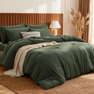 image:imageBedsure Beige Bed Set Queen Size Soft Bed in a Bag 7 Pieces Alternative Comforter Set for All Seasons Breathable Marshmallow Prewashed Bedding Set with Comforters Sheets Pillowcases amp ShamsDark Green