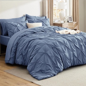 image:imageBedsure Oversized King Comforter Set Grey  Bed in a Bag Bedding Set 7 Pieces GentleSoft Pintuck Bed Set Gift for Family Pinch Pleat Grey Comforter with Sheets Pillowcases amp Shams08  Slate Blue