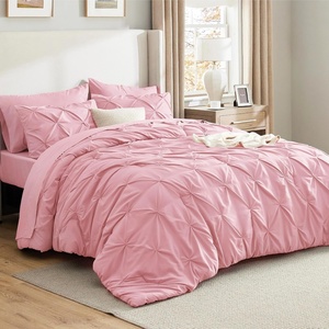 image:imageBedsure Oversized King Comforter Set Grey  Bed in a Bag Bedding Set 7 Pieces GentleSoft Pintuck Bed Set Gift for Family Pinch Pleat Grey Comforter with Sheets Pillowcases amp Shams27  Baby Pink