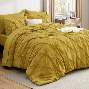 image:imageBedsure Oversized King Comforter Set Grey  Bed in a Bag Bedding Set 7 Pieces GentleSoft Pintuck Bed Set Gift for Family Pinch Pleat Grey Comforter with Sheets Pillowcases amp Shams32  Mustard Yellow