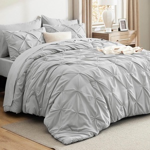 image:imageBedsure Oversized King Comforter Set Grey  Bed in a Bag Bedding Set 7 Pieces GentleSoft Pintuck Bed Set Gift for Family Pinch Pleat Grey Comforter with Sheets Pillowcases amp Shams22  Light Grey