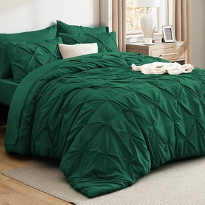 image:imageBedsure Oversized King Comforter Set Grey  Bed in a Bag Bedding Set 7 Pieces GentleSoft Pintuck Bed Set Gift for Family Pinch Pleat Grey Comforter with Sheets Pillowcases amp Shams26  Emerald Green