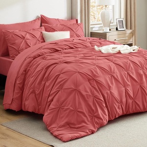 image:imageBedsure Oversized King Comforter Set Grey  Bed in a Bag Bedding Set 7 Pieces GentleSoft Pintuck Bed Set Gift for Family Pinch Pleat Grey Comforter with Sheets Pillowcases amp Shams30  Coral