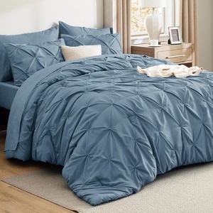 image:imageBedsure Oversized King Comforter Set Grey  Bed in a Bag Bedding Set 7 Pieces GentleSoft Pintuck Bed Set Gift for Family Pinch Pleat Grey Comforter with Sheets Pillowcases amp Shams07  Mineral Blue