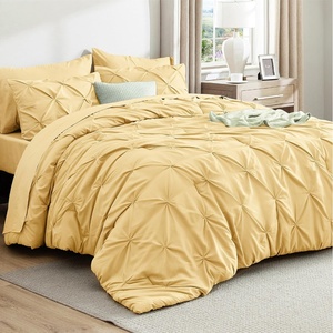 image:imageBedsure Oversized King Comforter Set Grey  Bed in a Bag Bedding Set 7 Pieces GentleSoft Pintuck Bed Set Gift for Family Pinch Pleat Grey Comforter with Sheets Pillowcases amp Shams25  Yellow