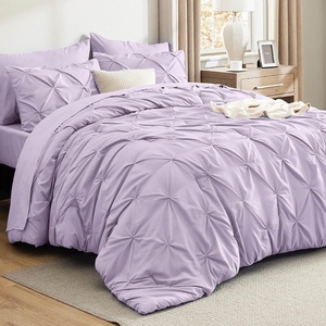 image:imageBedsure Oversized King Comforter Set Grey  Bed in a Bag Bedding Set 7 Pieces GentleSoft Pintuck Bed Set Gift for Family Pinch Pleat Grey Comforter with Sheets Pillowcases amp Shams13  Light Purple