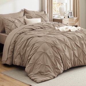 image:imageBedsure Oversized King Comforter Set Grey  Bed in a Bag Bedding Set 7 Pieces GentleSoft Pintuck Bed Set Gift for Family Pinch Pleat Grey Comforter with Sheets Pillowcases amp Shams20  Khaki
