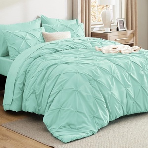 image:imageBedsure Oversized King Comforter Set Grey  Bed in a Bag Bedding Set 7 Pieces GentleSoft Pintuck Bed Set Gift for Family Pinch Pleat Grey Comforter with Sheets Pillowcases amp Shams28  Mint Green