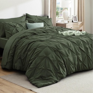 image:imageBedsure Oversized King Comforter Set Grey  Bed in a Bag Bedding Set 7 Pieces GentleSoft Pintuck Bed Set Gift for Family Pinch Pleat Grey Comforter with Sheets Pillowcases amp Shams02  Olive Green