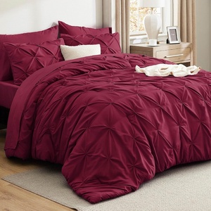 image:imageBedsure Oversized King Comforter Set Grey  Bed in a Bag Bedding Set 7 Pieces GentleSoft Pintuck Bed Set Gift for Family Pinch Pleat Grey Comforter with Sheets Pillowcases amp Shams24  Dark Red