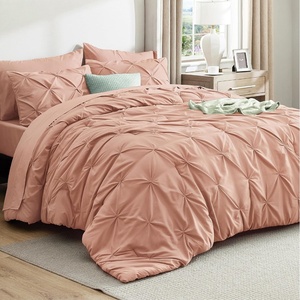 image:imageBedsure Oversized King Comforter Set Grey  Bed in a Bag Bedding Set 7 Pieces GentleSoft Pintuck Bed Set Gift for Family Pinch Pleat Grey Comforter with Sheets Pillowcases amp Shams29  Dusty Pink