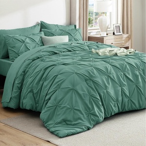 image:imageBedsure Oversized King Comforter Set Grey  Bed in a Bag Bedding Set 7 Pieces GentleSoft Pintuck Bed Set Gift for Family Pinch Pleat Grey Comforter with Sheets Pillowcases amp Shams31  Pea Green
