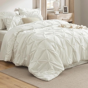 image:imageBedsure Oversized King Comforter Set Grey  Bed in a Bag Bedding Set 7 Pieces GentleSoft Pintuck Bed Set Gift for Family Pinch Pleat Grey Comforter with Sheets Pillowcases amp Shams19  Ivory
