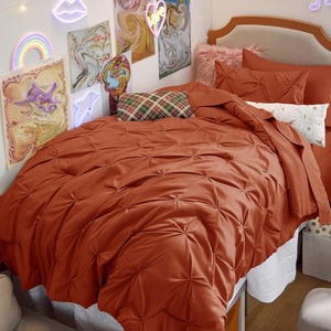 image:imageBedsure Oversized King Comforter Set Grey  Bed in a Bag Bedding Set 7 Pieces GentleSoft Pintuck Bed Set Gift for Family Pinch Pleat Grey Comforter with Sheets Pillowcases amp Shams16  Burnt Orange