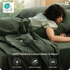 image:imageBedsure 100 Washed Cotton Percale Sheets King Size  Linen Like Textured 6Piece Bedsheet Set with 18 Deep Pocket Breathable amp PureWoven Soft Comfy Linen Beige King04  Olive Green