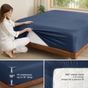 image:imageBedsure Queen Fitted Sheet Only 100 Rayon Derived from Bamboo Breathable amp Soft PureWoven Cooling Bottom Sheet for Hot Sleepers Deep Pocket Up to 18 with 4 Elastic Corner Straps GreyNavy