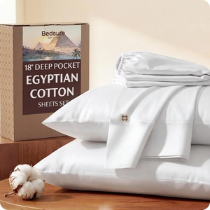image:imageBedsure 100 Giza CEA Certified Egyptian Cotton Sheets  18 Deep Pocket King Size with 4 Corner Straps PureWoven AllSeason Breathable Comfort Softens After Wash Thick amp SturdyOlive GreenWhite