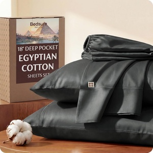 image:imageBedsure 100 Giza CEA Certified Egyptian Cotton Sheets  18 Deep Pocket King Size with 4 Corner Straps PureWoven AllSeason Breathable Comfort Softens After Wash Thick amp SturdyOlive GreenGrey