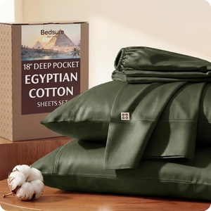 image:imageBedsure 100 Giza CEA Certified Egyptian Cotton Sheets  18 Deep Pocket King Size with 4 Corner Straps PureWoven AllSeason Breathable Comfort Softens After Wash Thick amp SturdyOlive GreenOlive Green