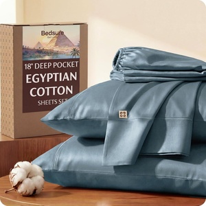 image:imageBedsure 100 Giza CEA Certified Egyptian Cotton Sheets  18 Deep Pocket King Size with 4 Corner StrapsPureWoven AllSeason Breathable Comfort Softens After Wash Thick amp Sturdy Dusty Blue