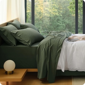 image:imageBedsure 100 Washed Cotton Percale Sheets King Size  Linen Like Textured 6Piece Bedsheet Set with 18 Deep Pocket Breathable amp PureWoven Soft Comfy Linen Beige King04  Olive Green