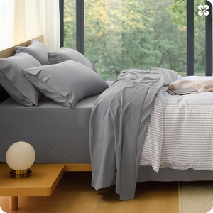 image:imageBedsure 100 Washed Cotton Percale Sheets King Size  Linen Like Textured 6Piece Bedsheet Set with 18 Deep Pocket Breathable amp PureWoven Soft Comfy Linen Beige King03  Grey