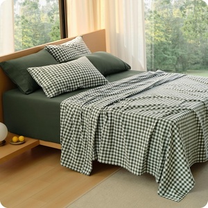 image:imageBedsure 100 Washed Cotton Percale Sheets King Size  Linen Like Textured 6Piece Bedsheet Set with 18 Deep Pocket Breathable amp PureWoven Soft Comfy Linen Beige King05  Gingham Olive Green