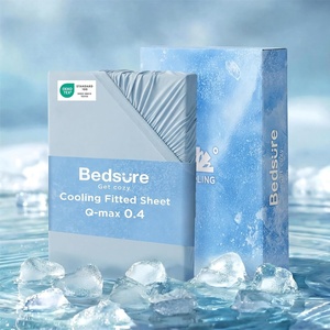 image:imageBedsure Cooling Fitted Sheet Queen Size for Hot Sleeper Queen Fitted Sheet Only with 360 Elastic Corner Straps QMax 04 Temperature Regulation Bedding for Night Sweats Up to 16 Deep Grey04  Blue