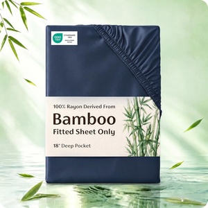 image:imageBedsure Queen Fitted Sheet Only 100 Rayon Derived from Bamboo Breathable amp Soft PureWoven Cooling Bottom Sheet for Hot Sleepers Deep Pocket Up to 18 with 4 Elastic Corner Straps GreyNavy