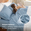 image:imageBedsure Striped Sheets Queen SizeFits Mattresses Up to 16 Deep4 Piece Breathable Bed Sheets Imitation Cotton Textured Jacquard Dobby Stripe Bedsheet amp Pillowcases for KidsWomenMenBeigeStriped  Dark Blue
