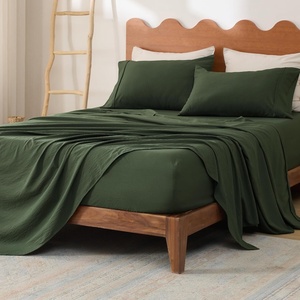 image:imageBedsure Striped Sheets Queen SizeFits Mattresses Up to 16 Deep4 Piece Breathable Bed Sheets Imitation Cotton Textured Jacquard Dobby Stripe Bedsheet amp Pillowcases for KidsWomenMenBeigeOlive Green