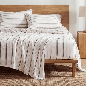 image:imageBedsure Striped Sheets Queen SizeFits Mattresses Up to 16 Deep4 Piece Breathable Bed Sheets Imitation Cotton Textured Jacquard Dobby Stripe Bedsheet amp Pillowcases for KidsWomenMenBeigeStriped  Beige