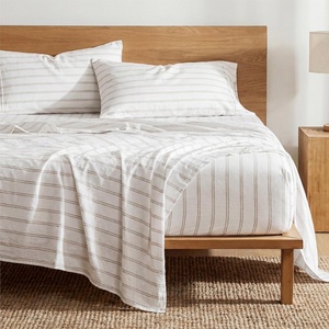 image:imageBedsure Striped Sheets Queen SizeFits Mattresses Up to 16 Deep4 Piece Breathable Bed Sheets Imitation Cotton Textured Jacquard Dobby Stripe Bedsheet amp Pillowcases for KidsWomenMenBeigeStriped  White