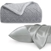 image:imageBedsure Bundle of Satin Pillowcase 20x30 amp 1 Sherpa Cable Blanket 50x60
