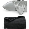 image:imageBedsure Satin Pillowcase for Hair and Skin Queen Silver Grey amp Fleece Throw Blanket for Sofa and Bed Black